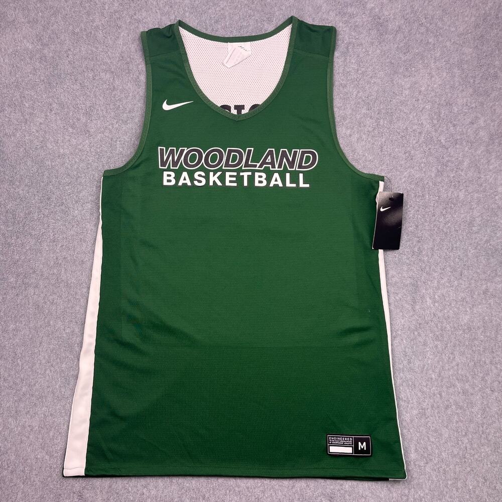 NWI Nike Woodland Basketball Jersey Mens Medium Green Reversible Cusick #21